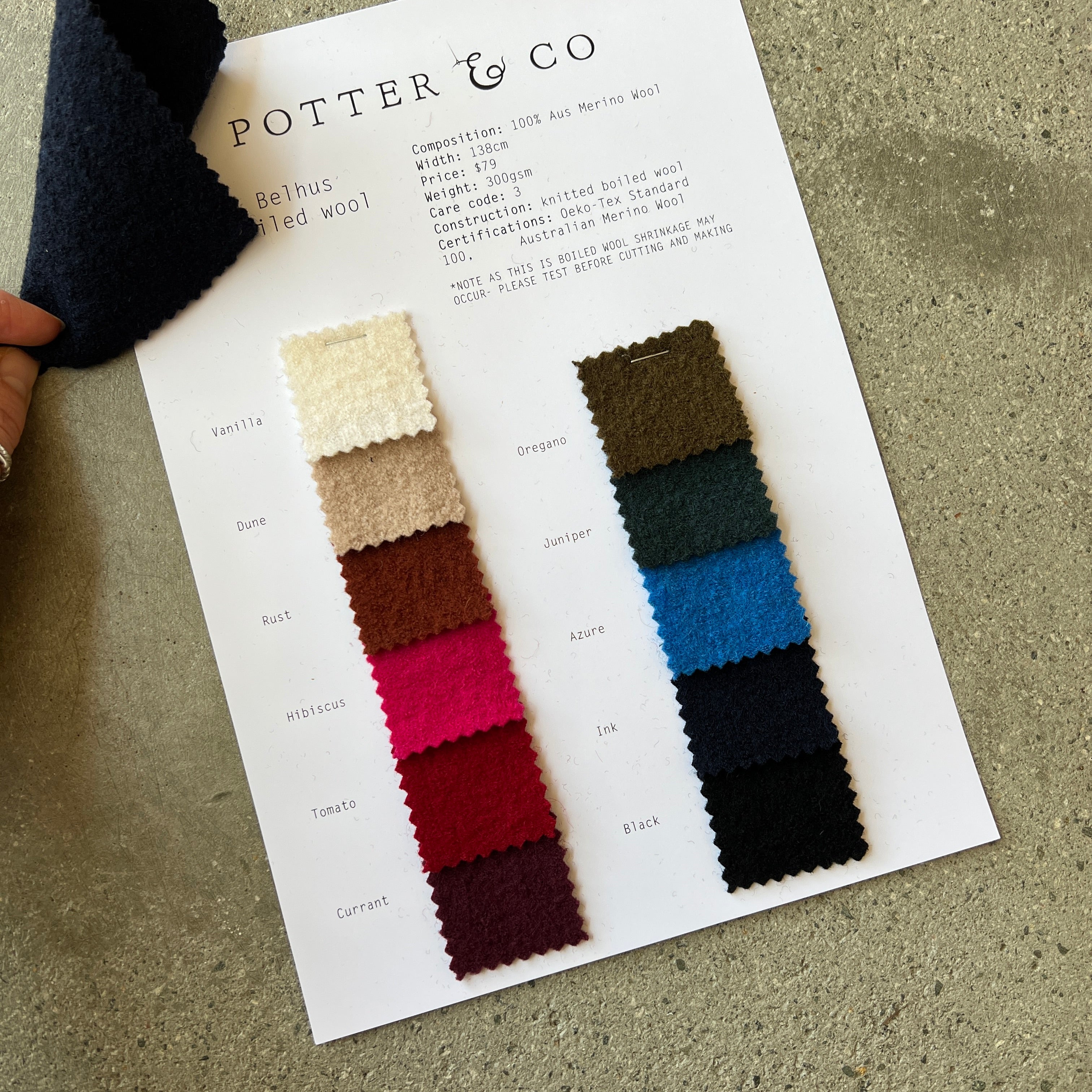 BELHUS BOILED WOOL SWATCH CARD   $10 - Image 3